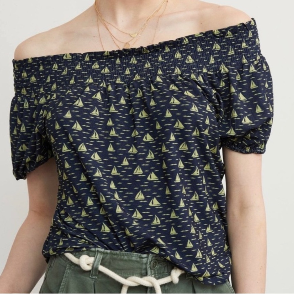 Anthropologie Porridge Sailboat Printed Bow-Back Top